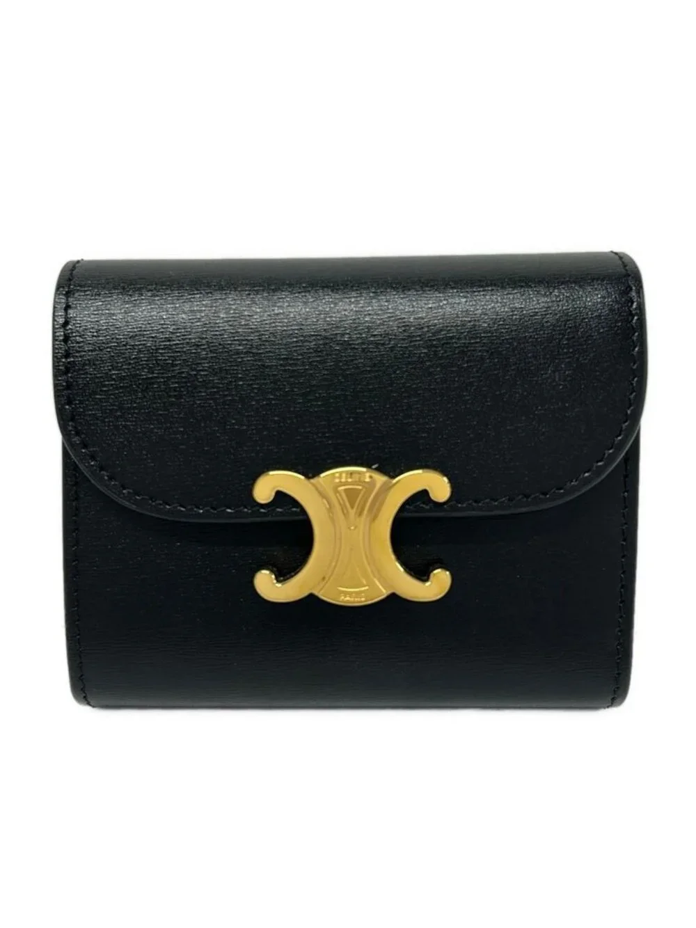 Celine Trifold Wallet Small Flap Triomphe Black Leather